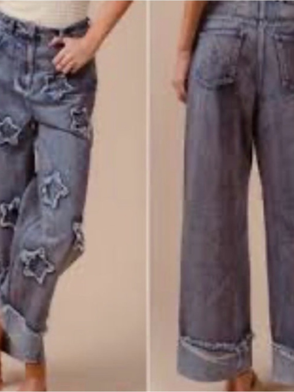 BIBI Star Denim Jeans Wide Leg 100% Cotton Women’s Large 32” Boho Y2K 90’s - Picture 5 of 8